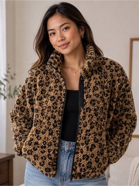 Madewell Women's Leopard Teddy Jacket size small